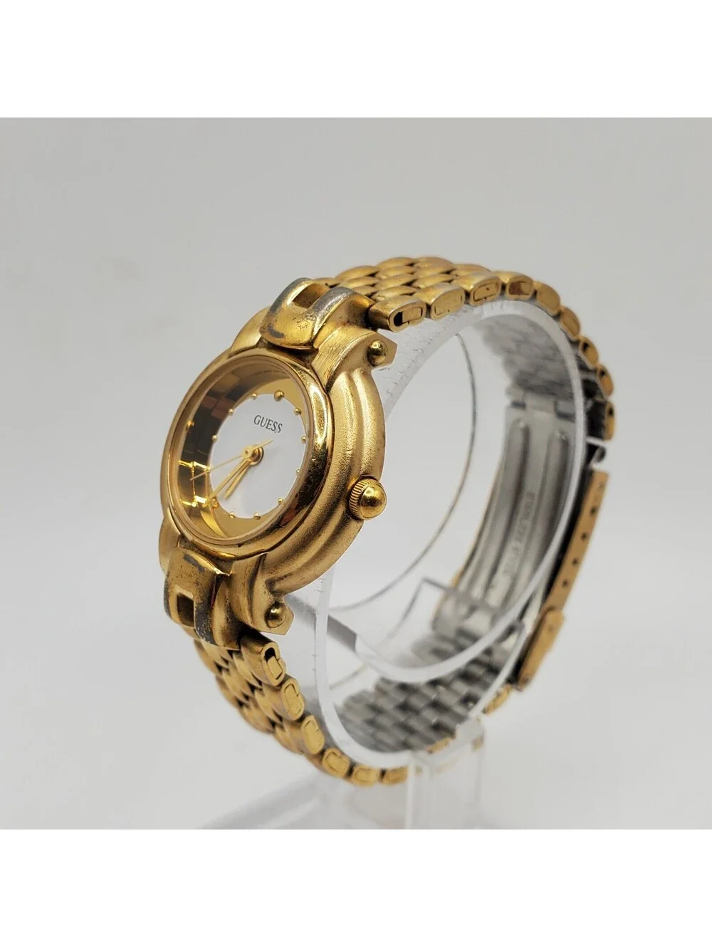Guess Watch Womens 24mm Gold Tone Round Dial New Battery